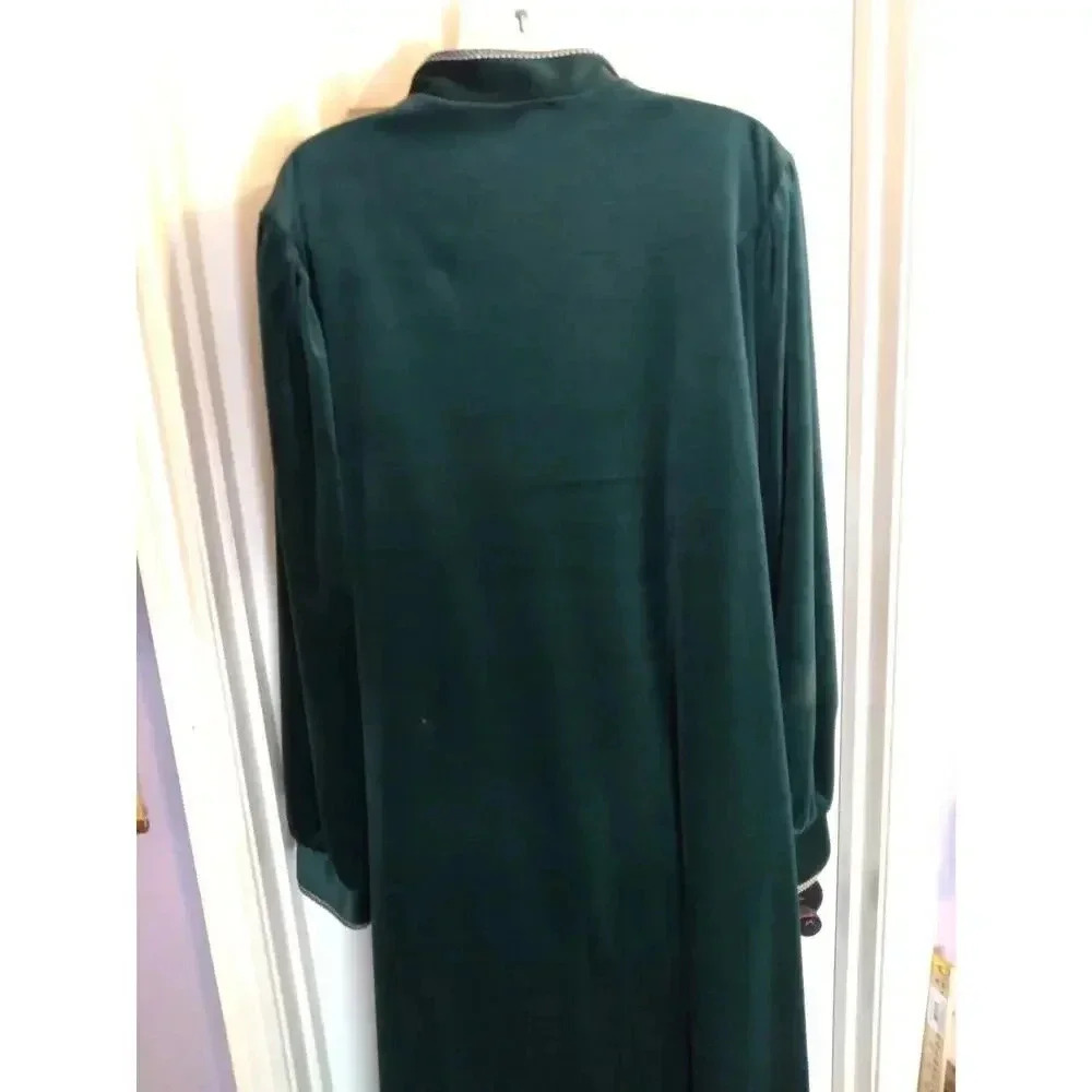 Amanda Stewart Cozy Wear Maxi Robe Green Embroider 1/2 Zip Sz XL Velour Bust 44" - Picture 4 of 12